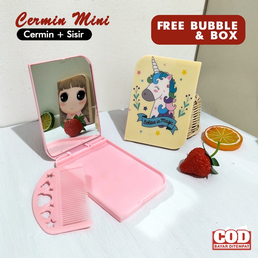 cermin paris mini cermin lipat cermin saku satu sisi kaca kecil souvenir pernikahan murah cermin sisir barbie