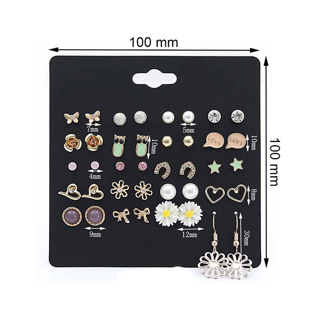 LRC Perhiasan Set Fashion Multi-color Geometric Shape Decorated Earrings (20Pairs)