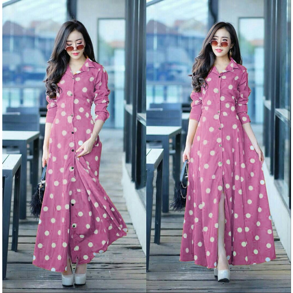 *[GLFK]  Gamis Polkadot / Gamis Wanita Terbaru / Maxi Dress Korea / Longdress / Pakaian Wanita