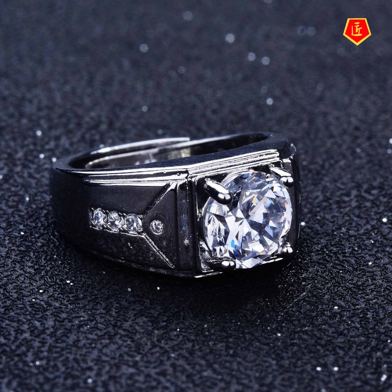 [Ready Stock]Moissanite Ring PT950 Personalized Business Man's Ring