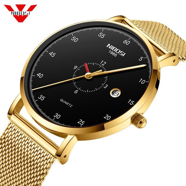 Jam Tangan pria Nibosi 2360 black gold Original