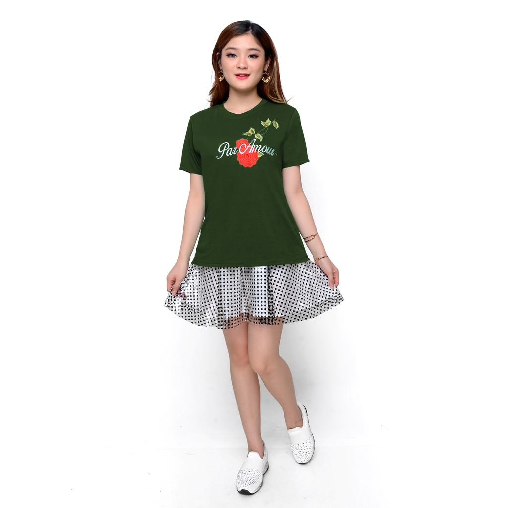 Kaos Tshirt Lengan pendek Wanita Gaya korea bordir - XSHOP Lulu