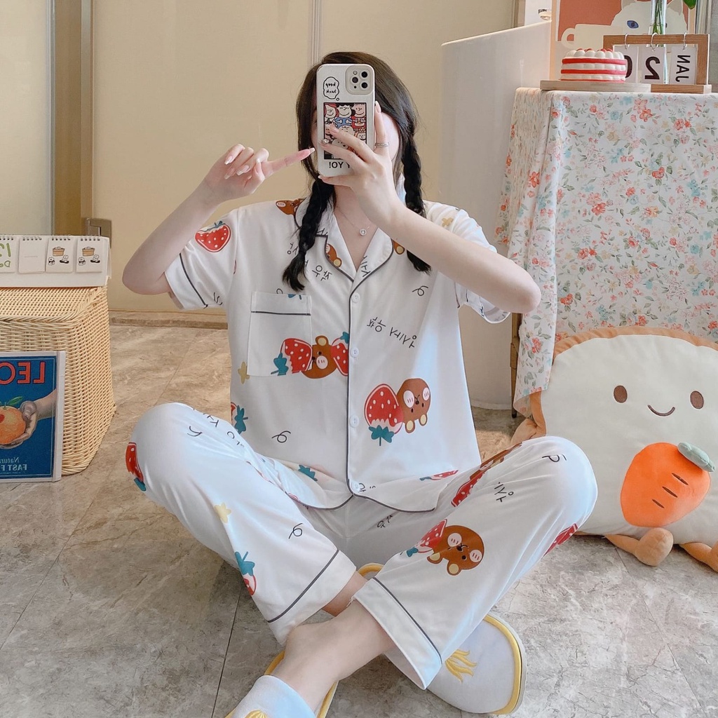Victoria Baju Tidur Wanita Import Setelan Piyama Motif Kartun Lucu Lembut Fit to XXL 4074
