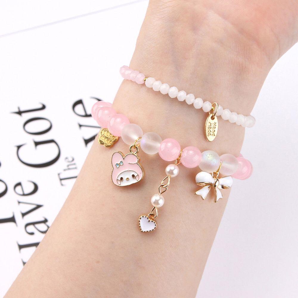 Nickolas1 Gelang Mutiara Fashion Kawaii Gadis Kuromi Mymelody Perhiasan Cinnamoroll Handmade Double-layer Tangan String