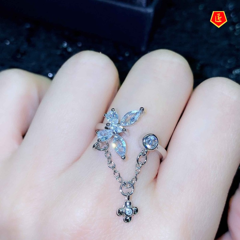 [Ready Stock]Tassel Butterfly Ring Personality Design High-Key Dignified