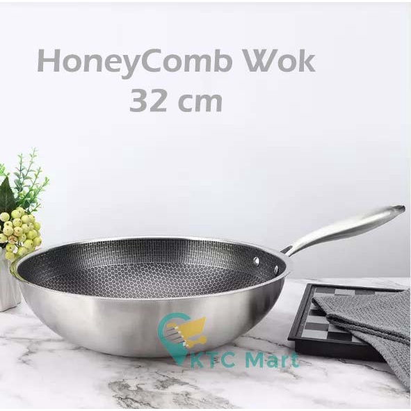 KTCmart - Wok Laba laba WoK HONEYCOMB Wajan Laba ANTI LENGKET Penggorengan Stainless Steel Fry Pan Stainless Steel