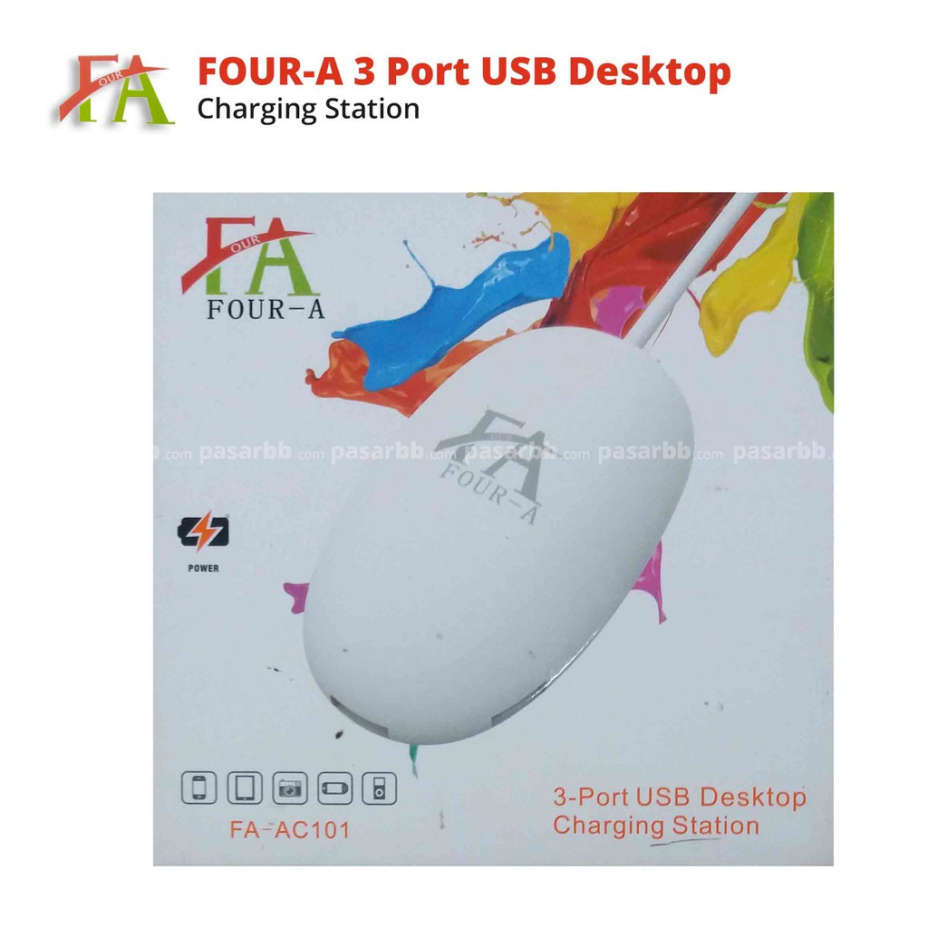 FOUR-A 3 Port USB Hub Charger Desktop Station Universal - Putih