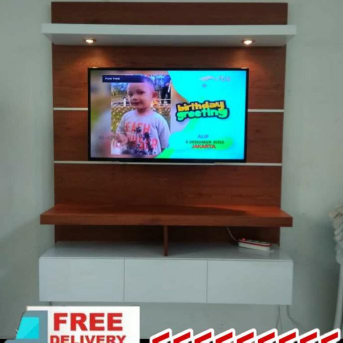 Backdrop Tv Rak Tv Meja Tv Ukuran Panjang 150 X Tinggi 180 Kayu Hpl Salimahsandra