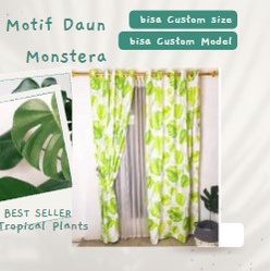 Gorden Hijau Motif Daun Monstera – Gorden Jendela Smokring