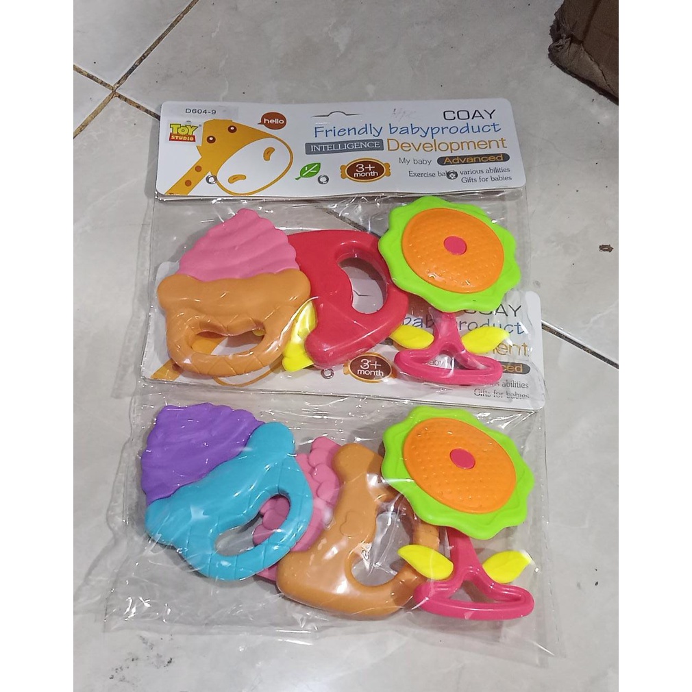 Baby Teether Mainan Gigitan Bayi Theeter Karet Silikon Water Cooler Premium Air BPA Free Isi 3