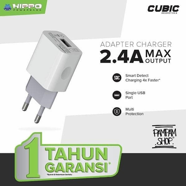 Hippo Adaptor Charger Cubic 2 2.4A Adapter Kepala Casan Original Ori