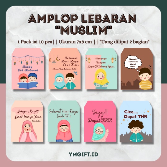 

Amplop angpau lebaran kartun muslim snack unik lucu karakter murah (1 pack 10 pcs)