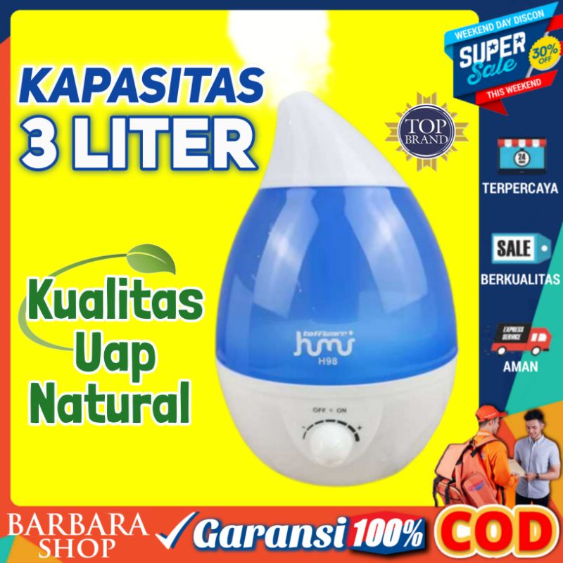 Humidifier Diffuser Aromaterapi Kapasitas Besar Jumbo 3000ML Taffware Classic Drop 6 in 1 Ultrasonic Air Humidifier 3L