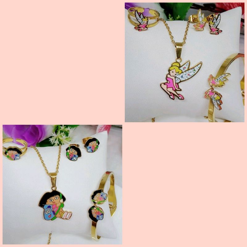 Set titanium anak / kalung liontin+gelang+cincin+anting giwang