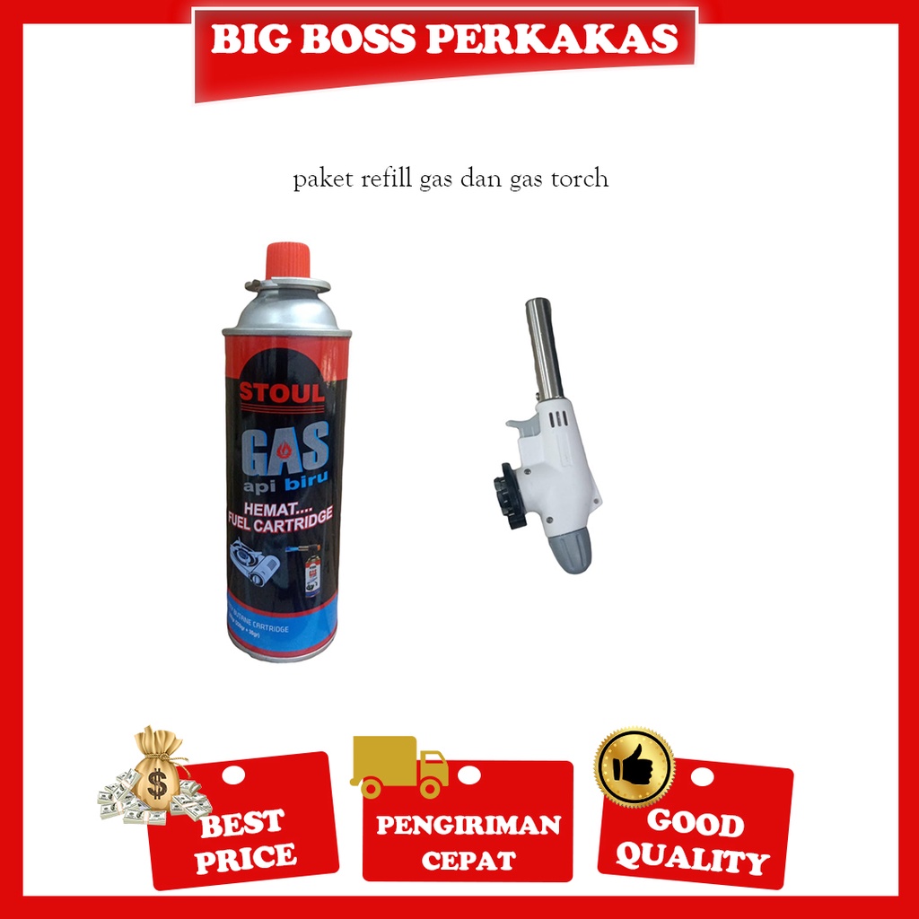 paket hemat gas torch dan gas refill 250gram / set flame gun pemantik