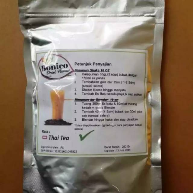 

bonico THAI TEA 250gr bubuk minuman ice blend drink plavour powder