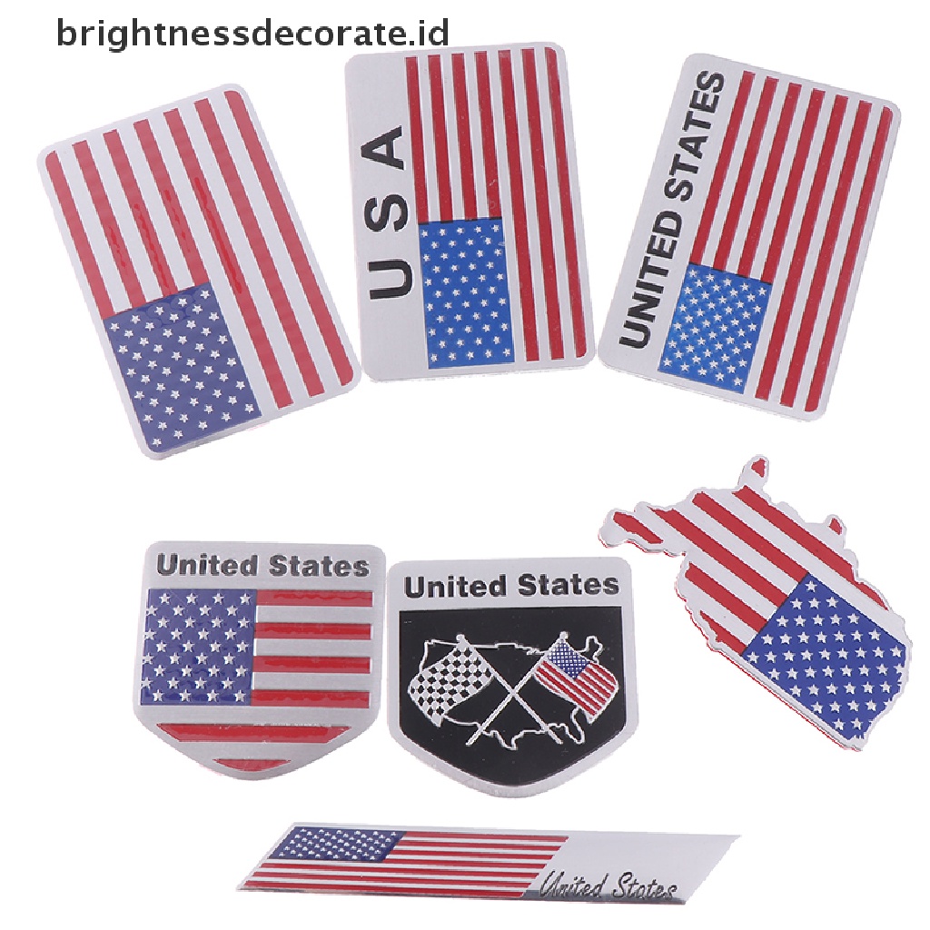 1pc Stiker Badge Motif Bendera Amerika Bahan Alloy Untuk Mobil / Motor