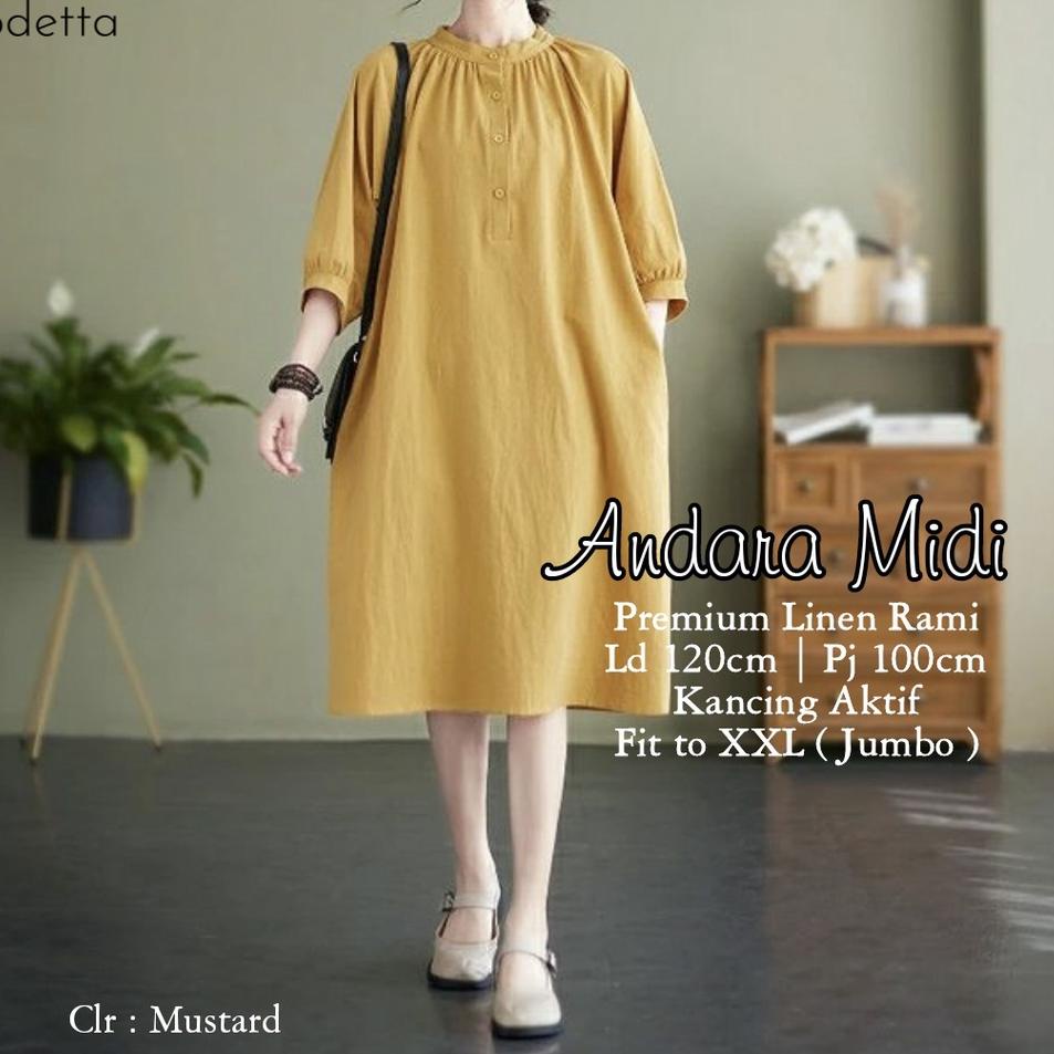 ((TERLARIS)) Midi Dress Jumbo Bigsize Wanita Terbaru ANDARA