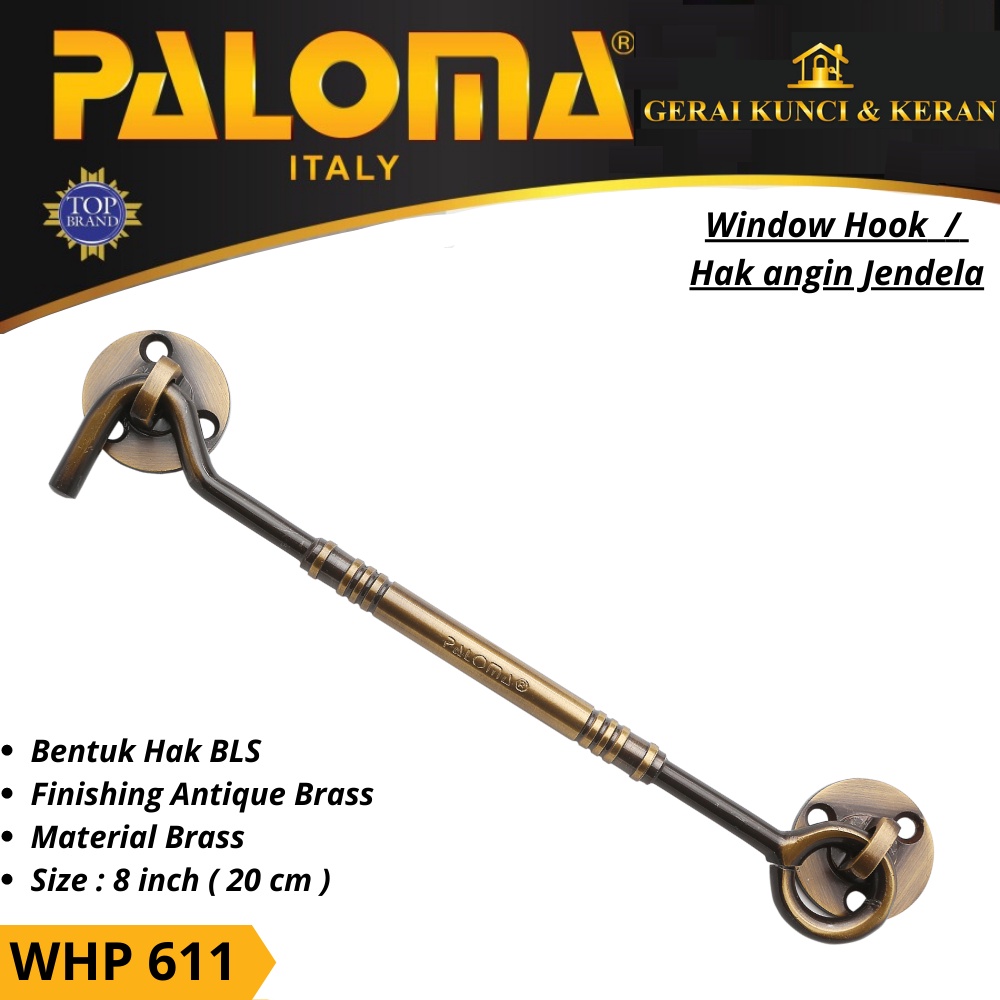 HAK ANGIN PENAHAN JENDELA WHP 611 BRASS 8&quot; INCH 20CM  ANTIK AB WINDOW HOOK CANTOLAN