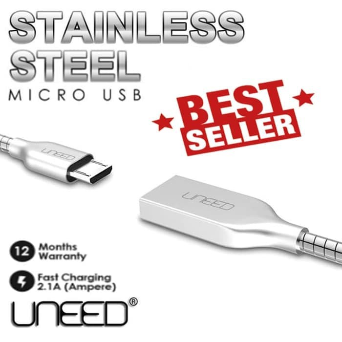 Diskon UNEED stainless stealQuick Charge Data Cable Micro USB
