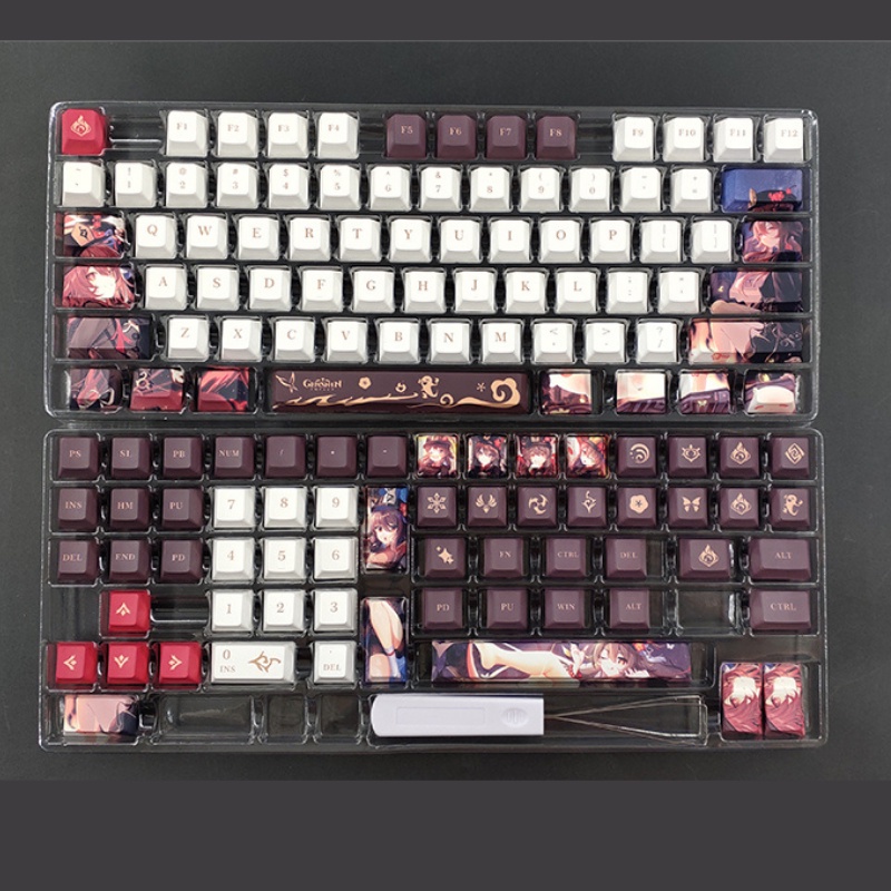 Genshin Impact Hutao Keycap Pbt Oem Profile Dye-Sub Untuk Keyboard Mekanik 61 64 68 87 104 108 96 980