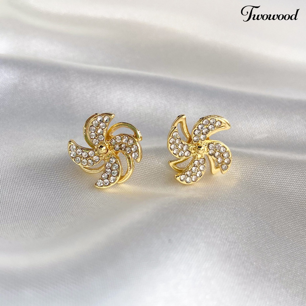 1 Pasang Anting Stud Cubic Zirconia Bentuk Kincir Angin Untuk Wanita