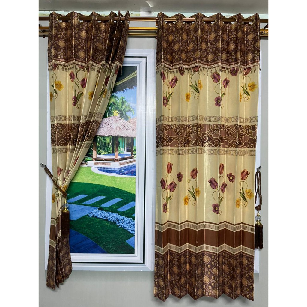 Tirai &amp; Gorden Motif Bunga Tulip Liliana 12 Lubang | Hordeng Blackout | Korden Warna Coklat Manis