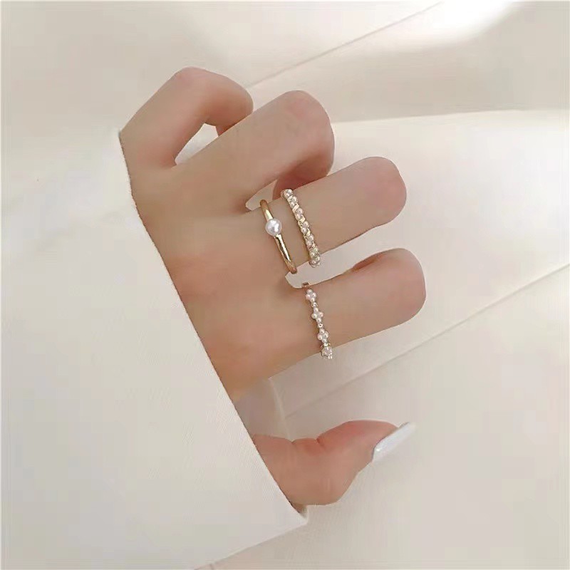 Cincin Kombinasi Mutiara Gaya Korea Untuk Wanita