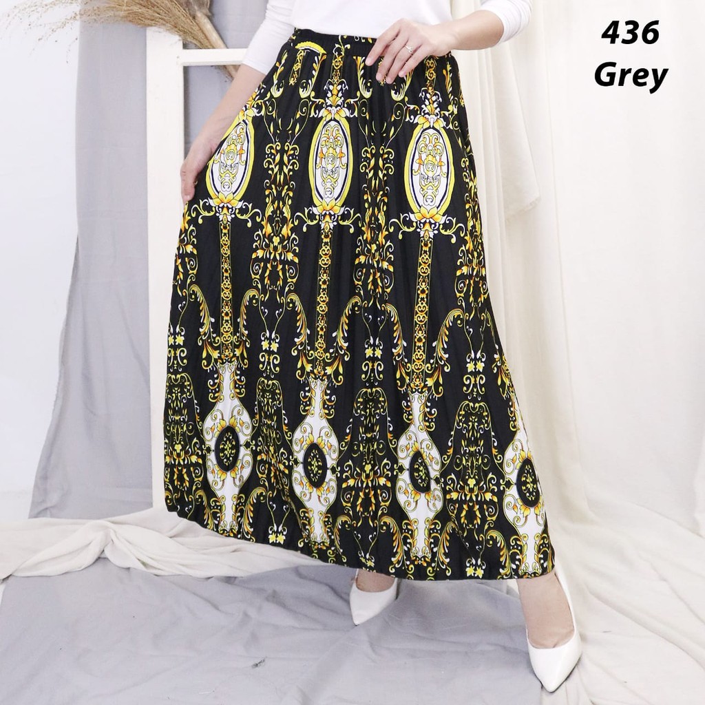 ROK PLISKET PRINTING 436 LUVALINE ROK PLISKET PANJANG PLEATED SKIRT FLARE SKIRT MAYUNG FLOWY REMPEL