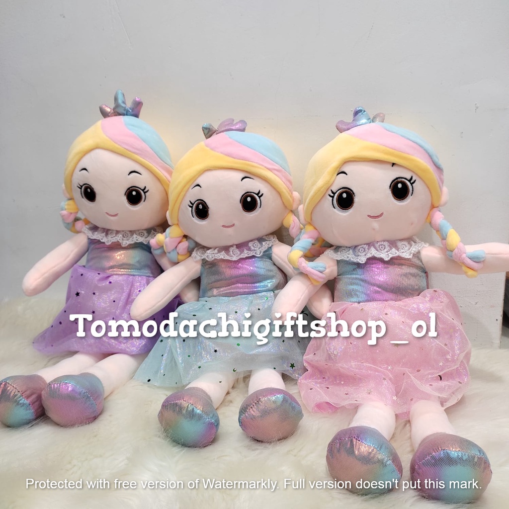 TM/Boneka Anak Perempuan Cewek Pretty Hello Girl Rainbow Pelangi Mahkota Crown Soft Pluffy