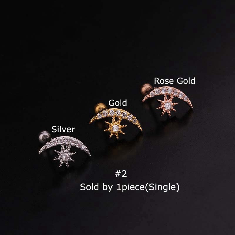 1pc Anting Tindik Tulang Rawan Telinga Desain Helix Pinna Bahan Stainless Steel 20g Dengan Zircon