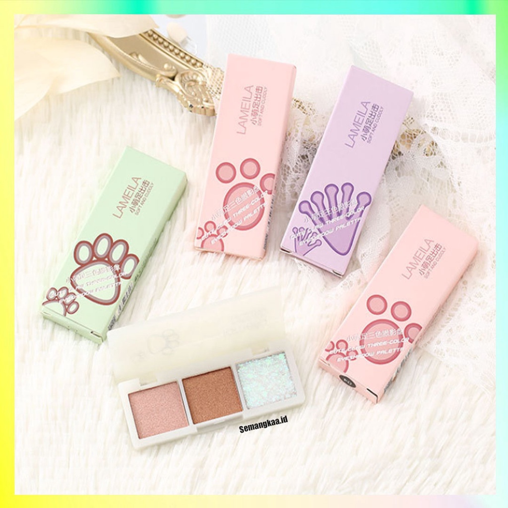 LAMEILA Make Up Cat Eyeshadow Palatte 3 Warna Kombinasi Glitter Waterproof LA126