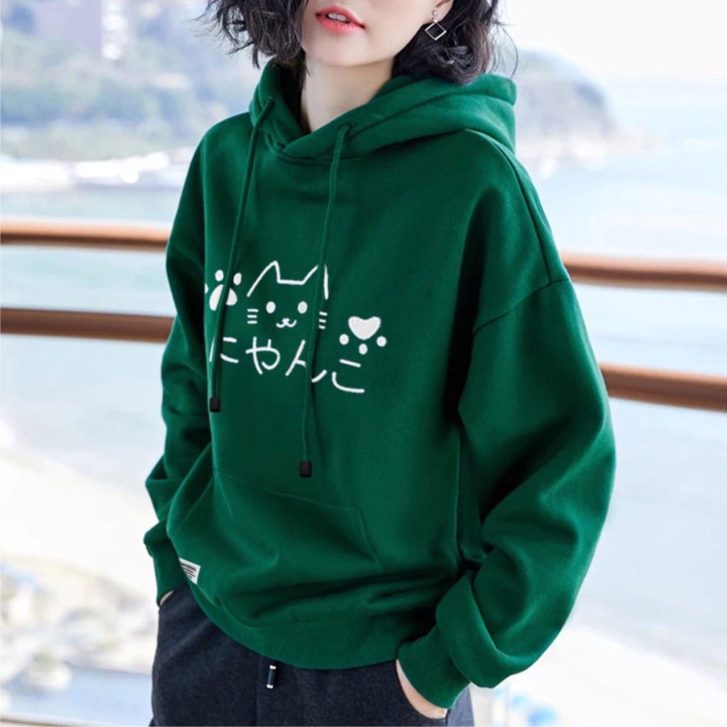 FenishaStore Sweater Hoodie Wanita Lucu JAPAN CAT Size M, L, XL, XXL