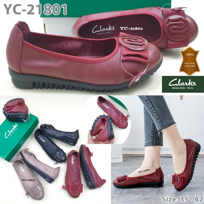 sepatu clark YC21801 logo flat leather shoes