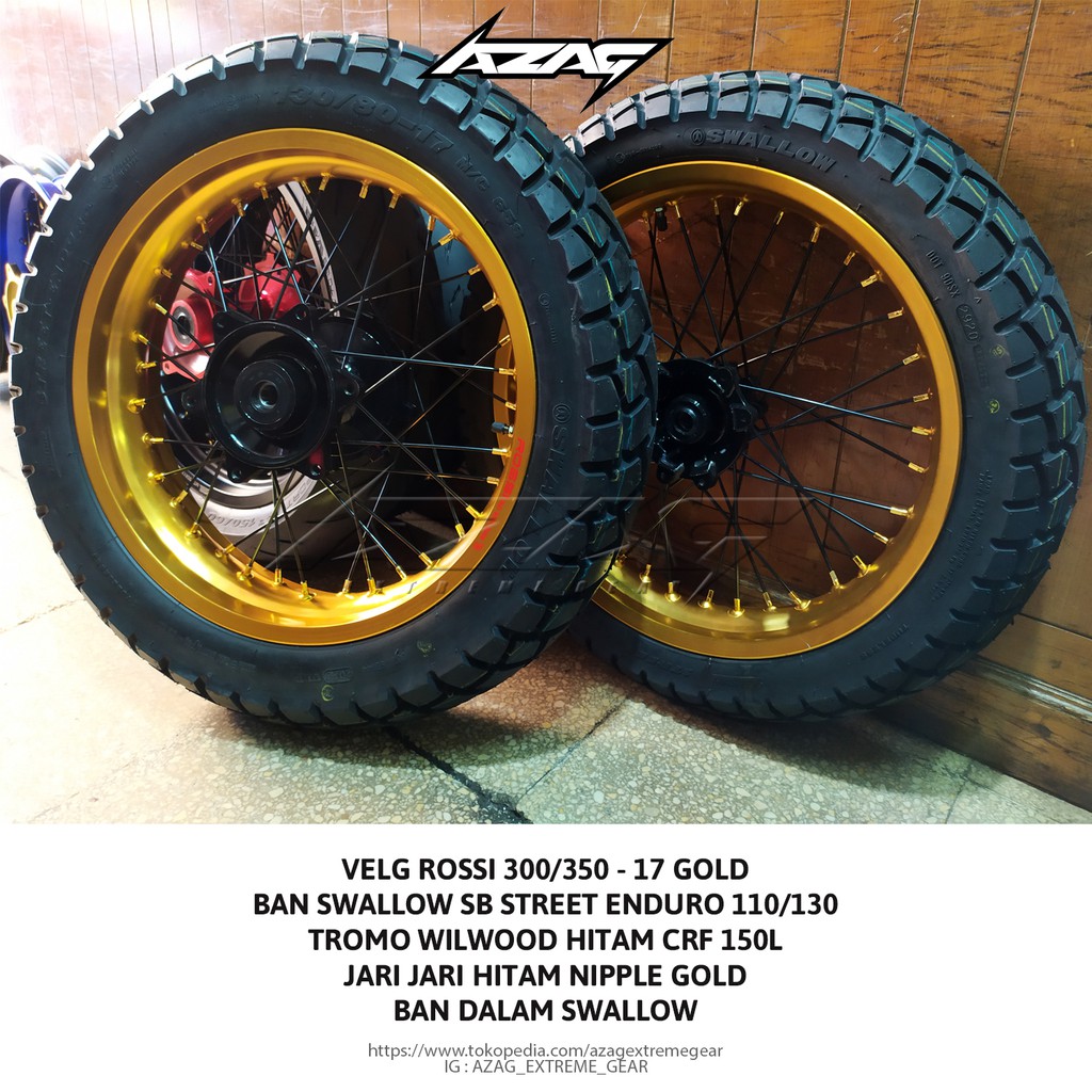 WHEELSET CRF 150L SUPERMOTO VELG GOLD TROMOL HITAM BAN STREET ENDURO