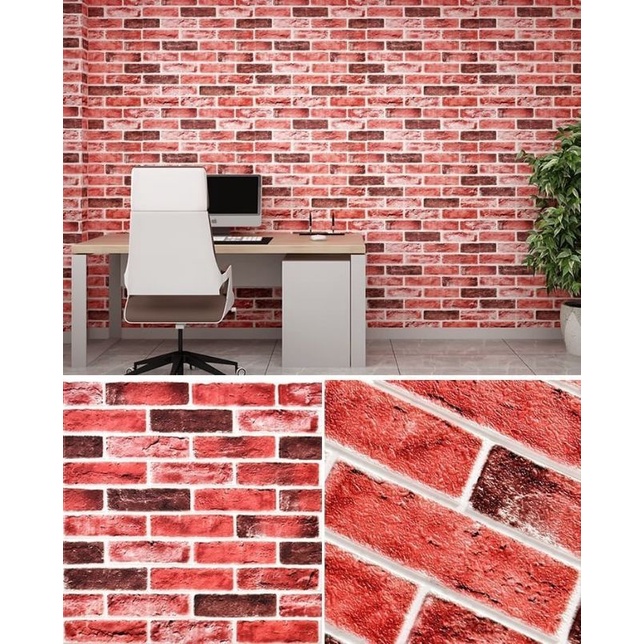wallpaper foam premium permukaan timbul motif bata retro 5014 merah