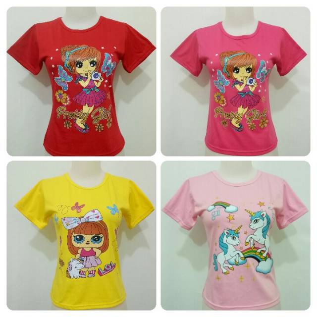 Baju kaos  anak  perempuan  4 12 tahun tangan  pendek motif 