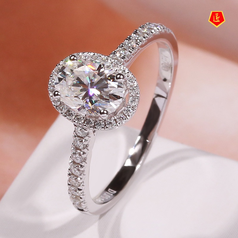 [Ready Stock]Graceful Fashion Micro-Inlaid Oval Moissanite Open Ring for Women