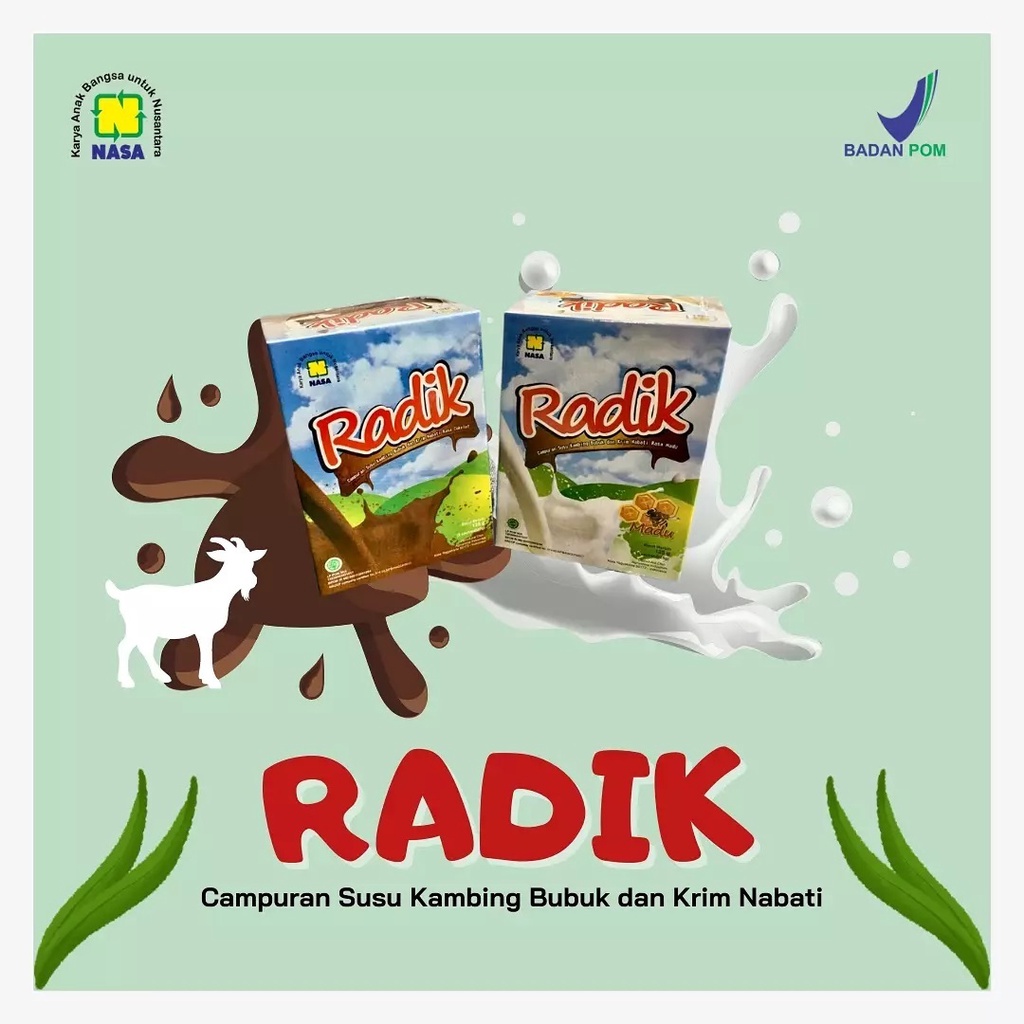 

Susu Radik Nasa ORIGINAL Susu Kambing Bubuk Madu dan Coklat - RADIKMA- RADIKCO