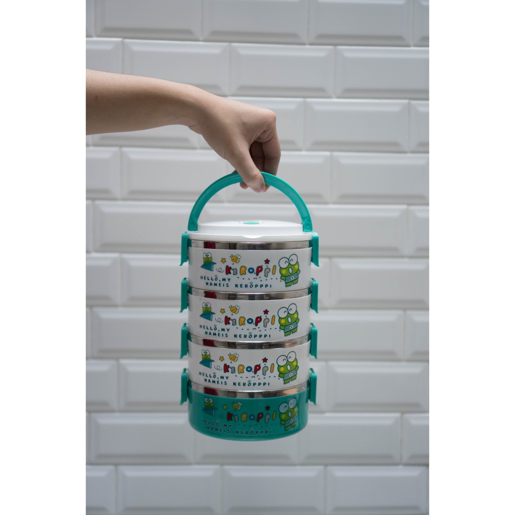 Rantang Karakter Susun 4 - Keropi (Plastik, Daleman Stainless)