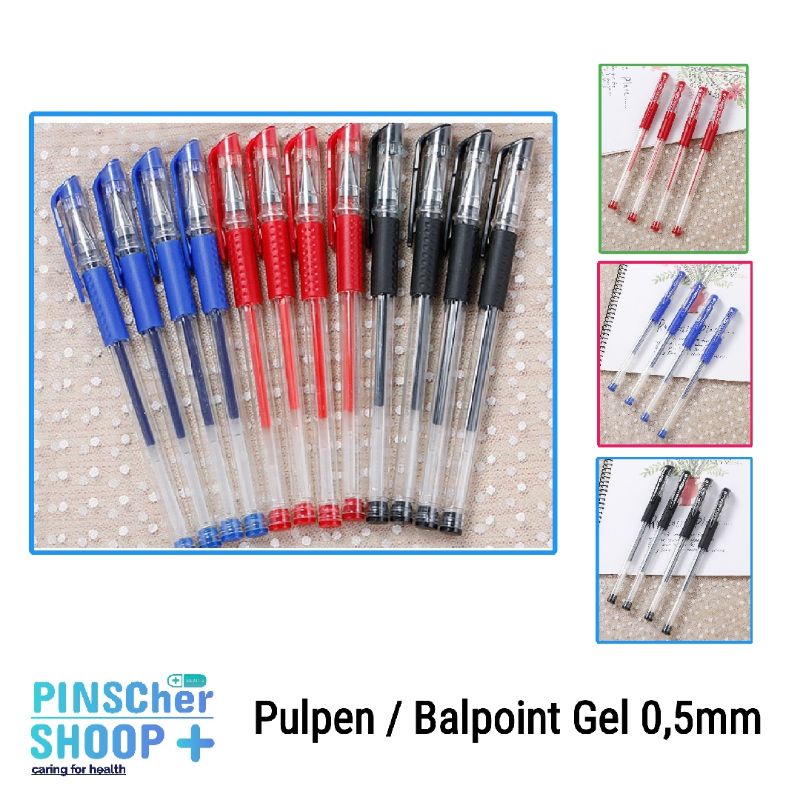 Pulpen Gel Balpoint Gel Bolpen 0,5 mm Red/ Black/ Blue/ Refill