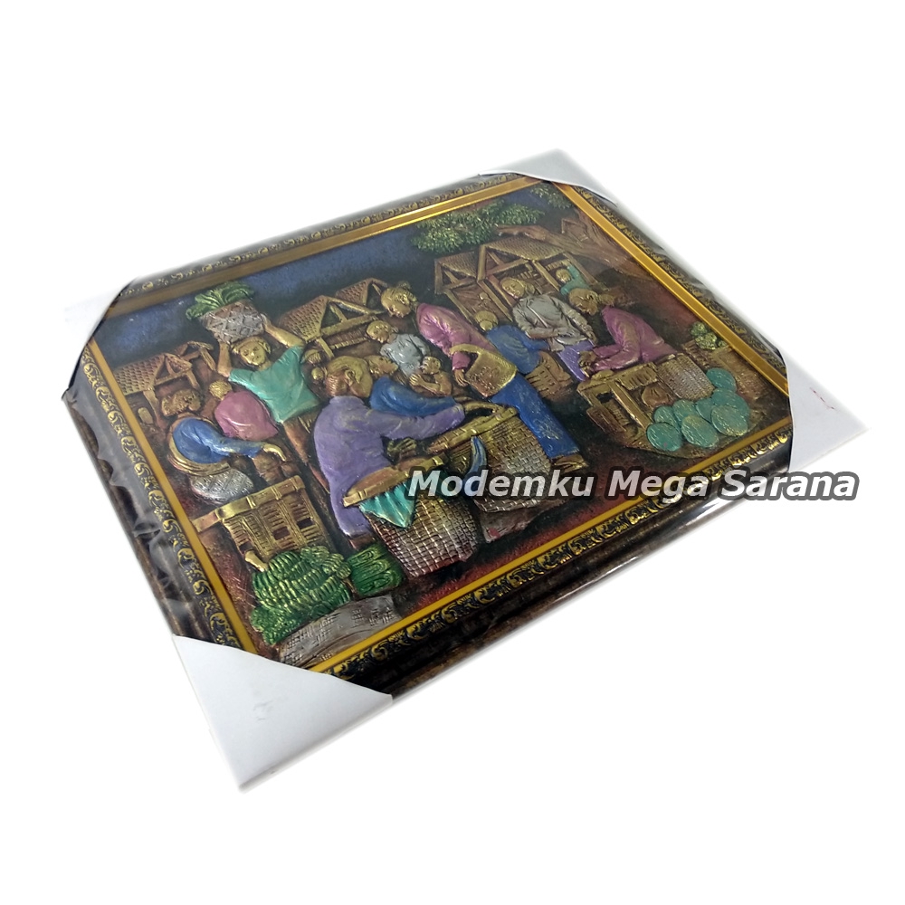 Lukisan Rilief Lukisan 3D Lukisan Timbul Pasar Tradisional 42x32cm