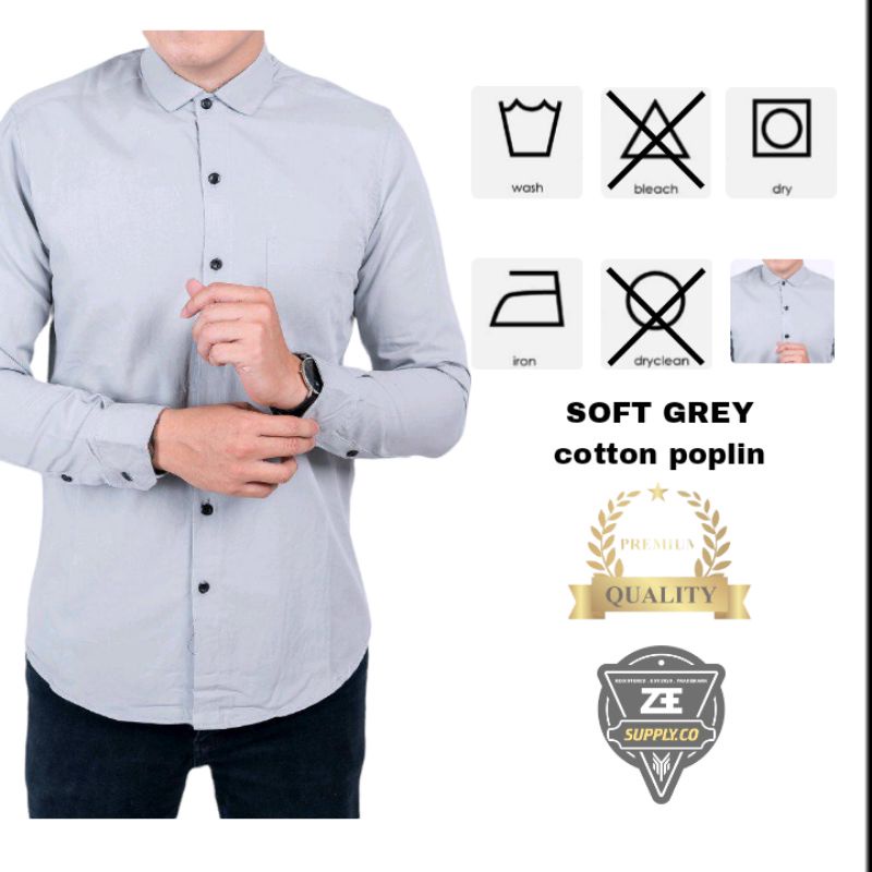 Kemeja / Hem Polos Pria Cowok Kasual Formal PREMIUM Lengan Panjang Pendek Warna SOFT GREY / ABU MUDA