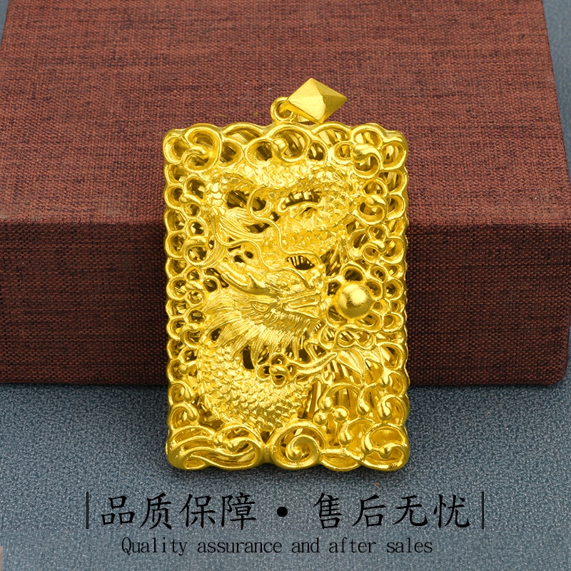 Kalung Desain Zodiak Naga 3D Lapis Emas Asli Kadar 375 Untuk Pria