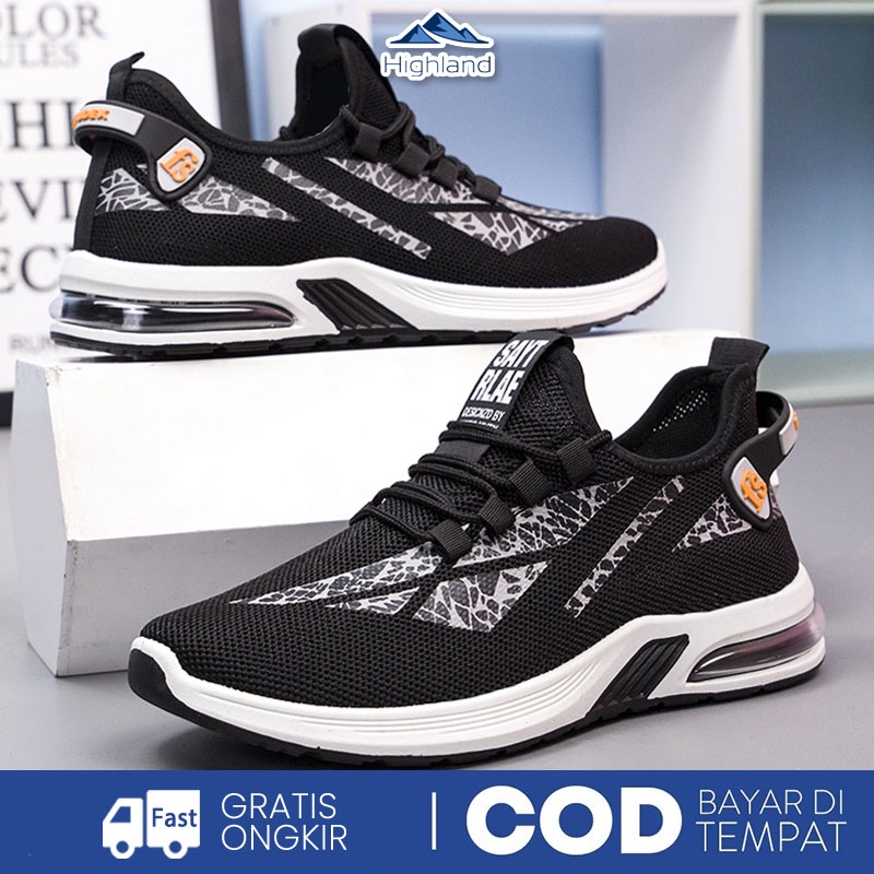 COD Highland Sepatu Sneakers Pria Kasual Sepatu Pria Tali Olahraga Sport Brand Breathable Mesh MR501