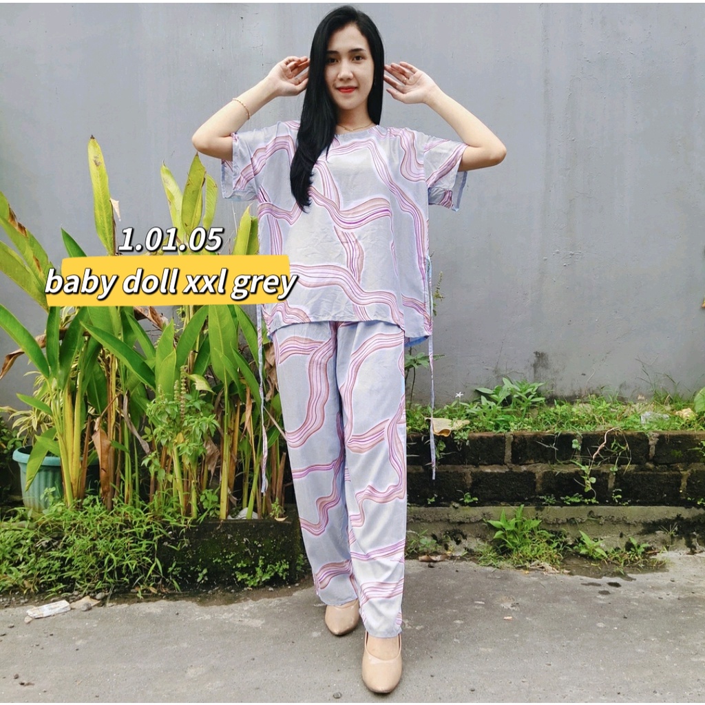 Piyama Baju Tidur Baby Doll Dewasa Wanita Lengan Panjang Celana Panjang Jumbo XXL