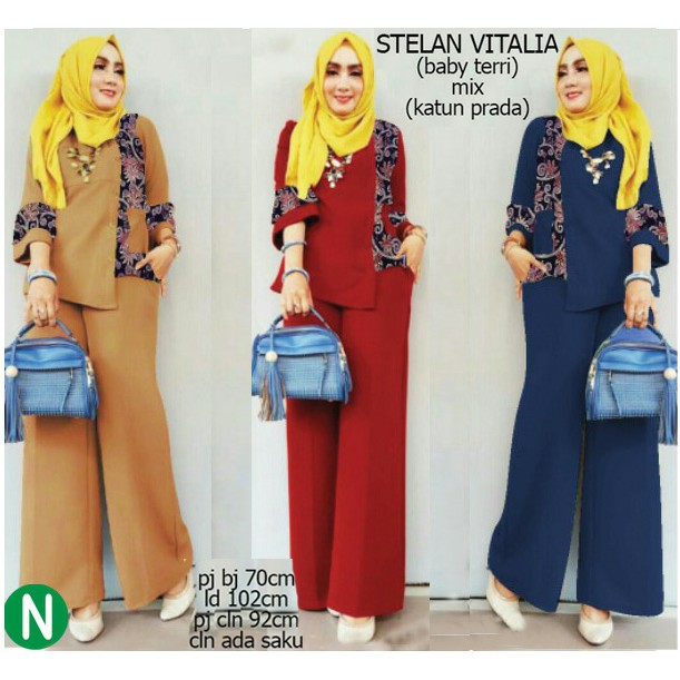 Baju setelan muslim wanita stelan vitalia dengan gaya fashionable LM- 59268
