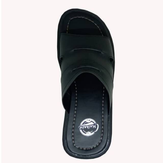 Sandal Slide Pria Kulit Asli | Sendal Selop Hitam-Putih | Ukuran Kaki Besar Jumbo