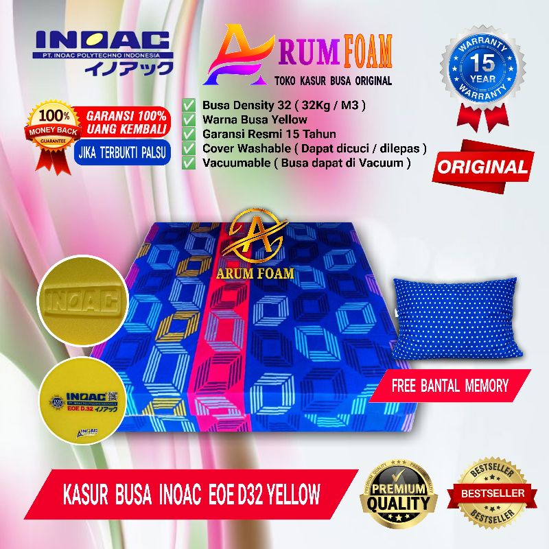 KASUR BUSA INOAC EOE D32 YELLOW ORIGINAL. TEBAL 15Cm & 20Cm. GARANSI 15 TAHUN