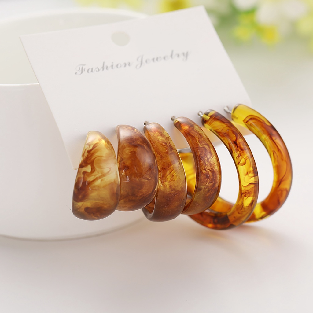 Hu Hu Hu Hu Hu Alat Bantu Pasang Kacamata♡ 3 Pasang / Set Anting Tusuk Bentuk C Bahan Akrilik Transparan Untuk Wanita